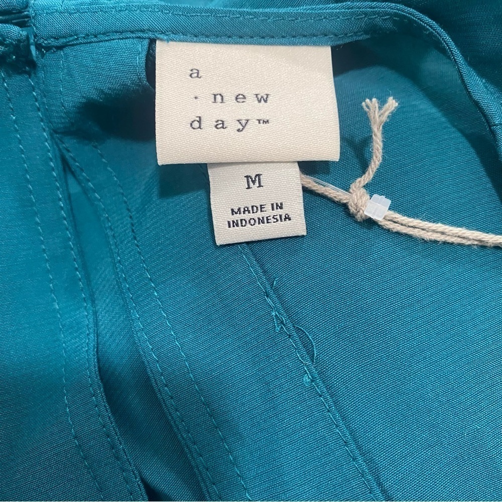 Women’s Satin Keyhole Back High Neckline Slip Dress A New Day Teal Size M - Picture 5 of 7